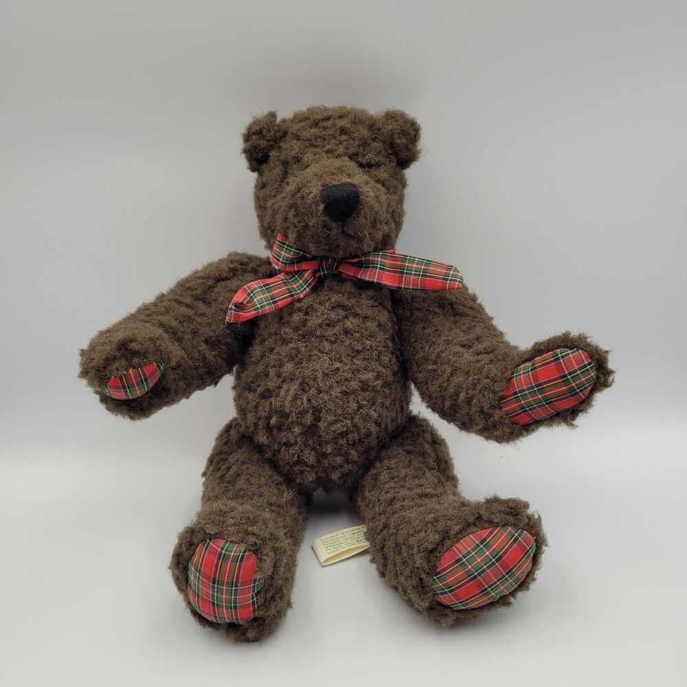 Vintage Haus of Klaus Teddy Bear 13" Articulated Brown Plaid Paws No. 4210 (PH)